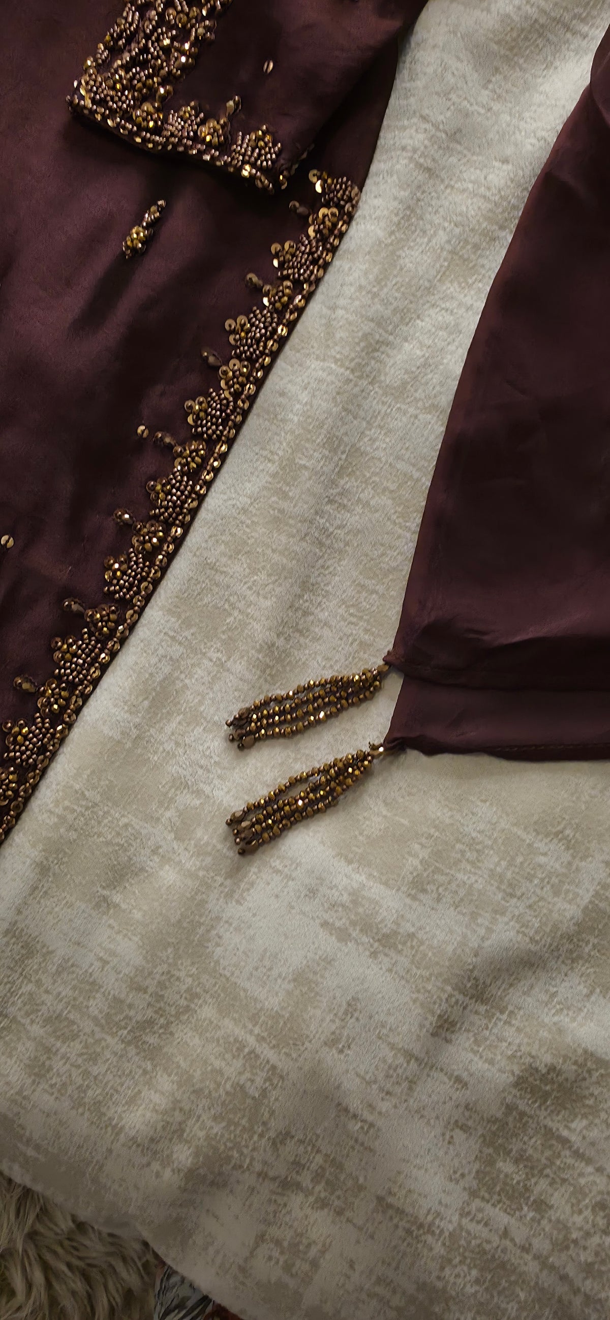 AIMAN- Brown  Embellished 3-Piece Sharara Set