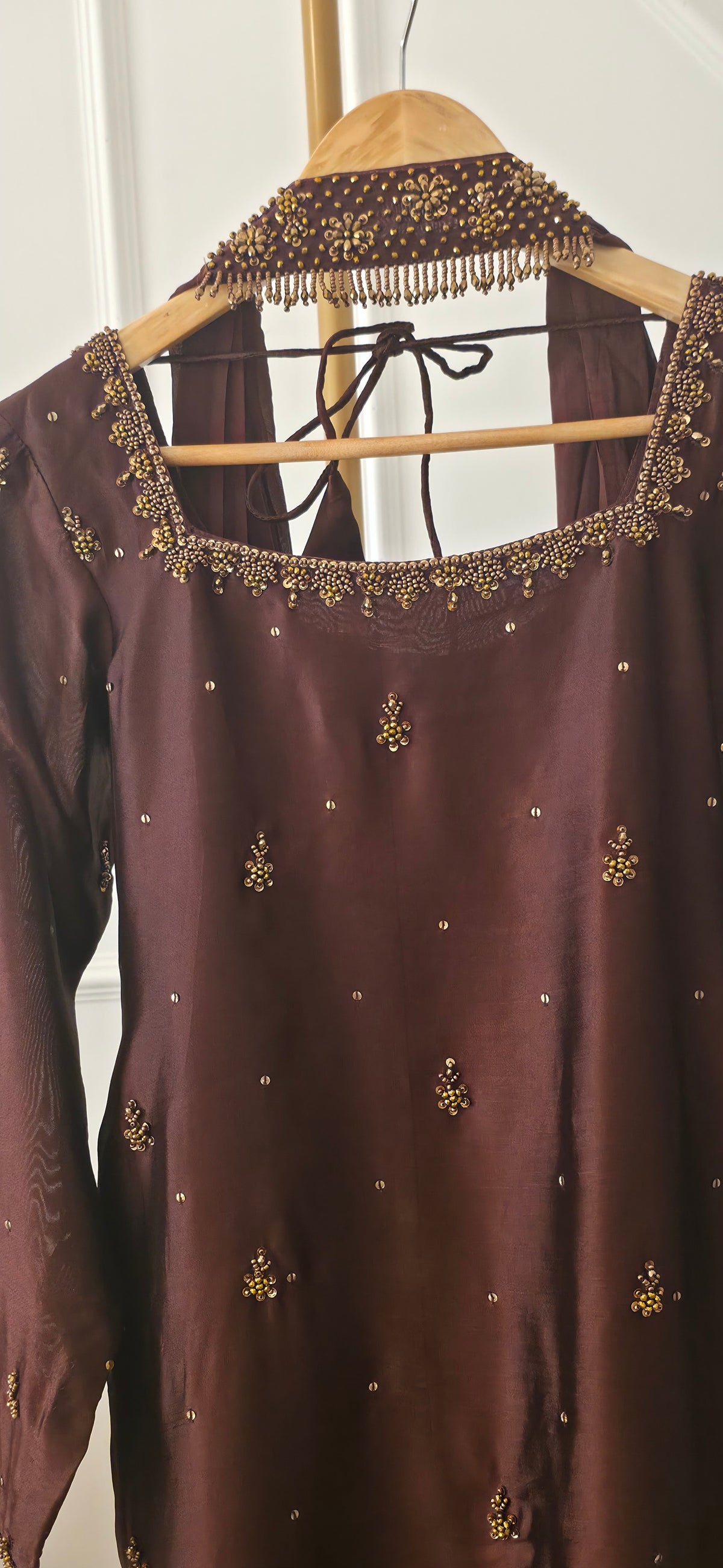 AIMAN- Brown  Embellished 3-Piece Sharara Set